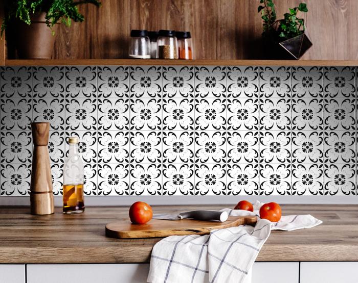 4" X 4" Black and White Delia Peel and Stick Removable Tiles