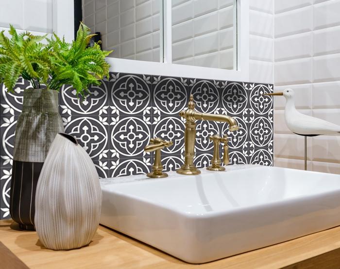 Tulipa Gray and White Peel and Stick Removable Tiles - 4" x 4"