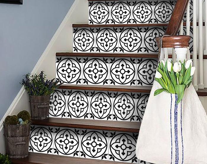 6" X 6" Black and White Peel and Stick Removable Tiles