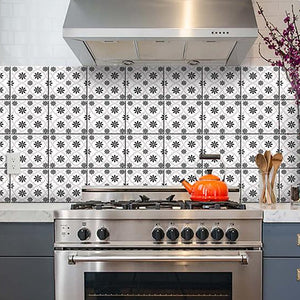 7" X 7" Black and White Lil  Daisy Peel and Stick Removable Tiles