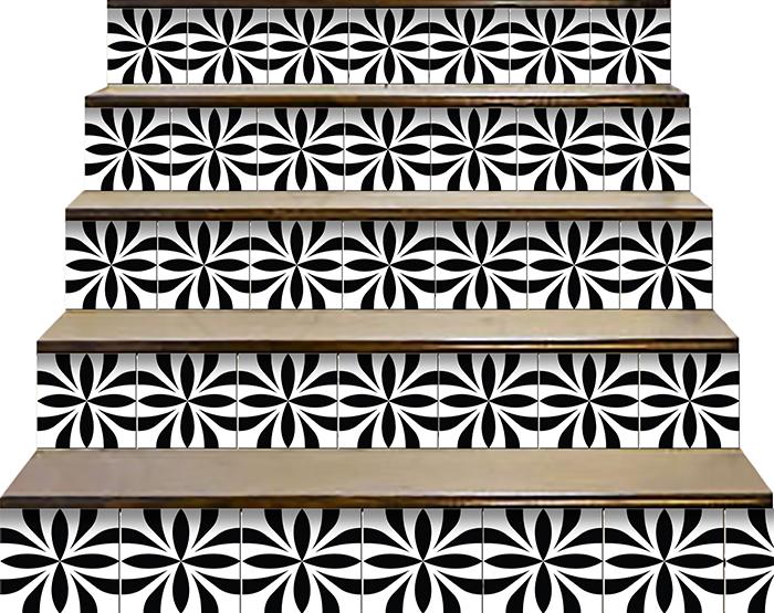 4" X 4" Black and White Colla Peel and Stick Removable Tiles