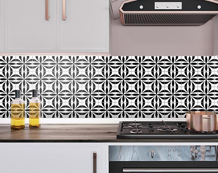 8" X 8" Black and White Colla Peel and Stick Removable Tiles