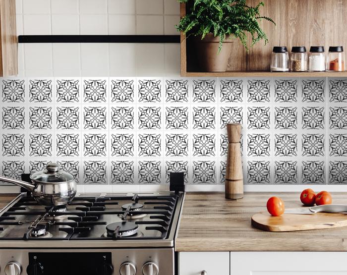 5" X 5" White and Black Cross Peel and Stick Removable Tiles