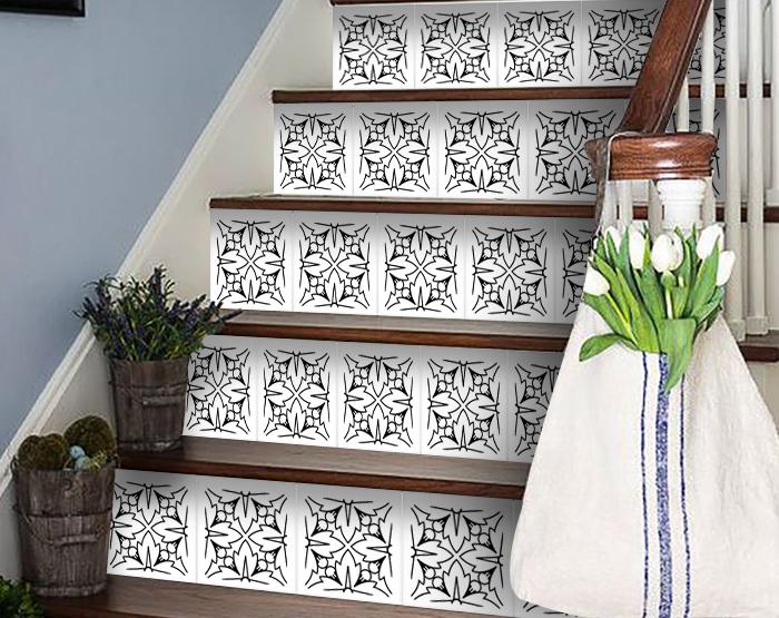 6" X 6" White and Black Cross Peel and Stick Removable Tiles