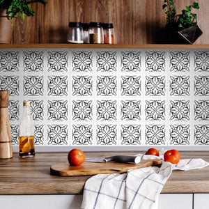 7" X 7" White and Black Cross Peel and Stick Removable Tiles