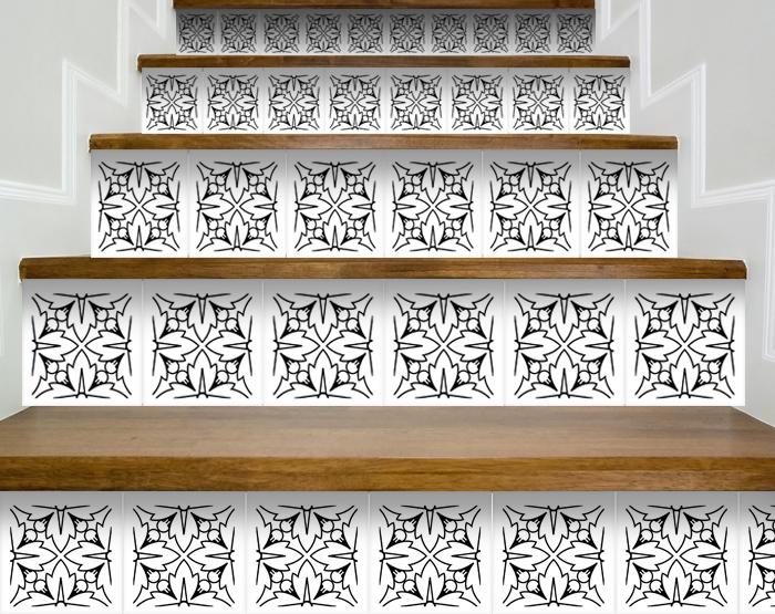 8" X 8" White and Black Cross Peel and Stick Removable Tiles