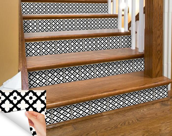 6" X 6" Black and White Dia Peel and Stick Removable Tiles