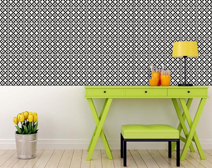 6" X 6" Black and White Dia Peel and Stick Removable Tiles