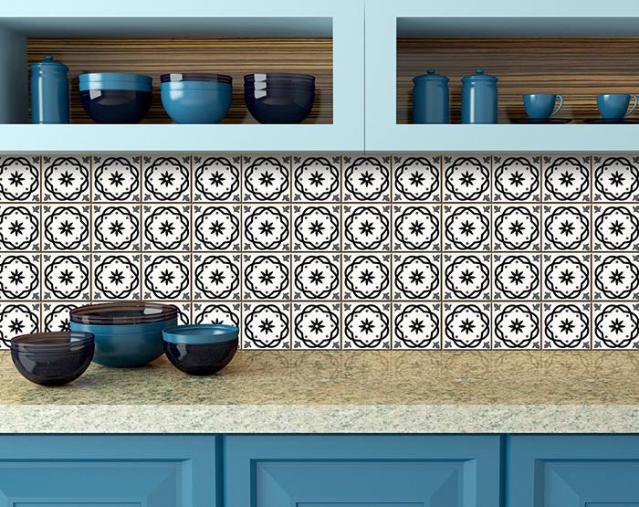 5" X 5" Black and White Rolla Peel and Stick Removable Tiles