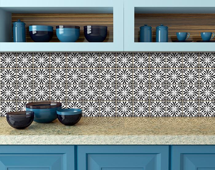 5" X 5" Black and White Flo Peel and Stick Removable Tiles