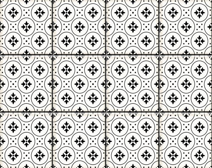 4" X 4" Black and White Rosa Peel and Stick Removable Tiles