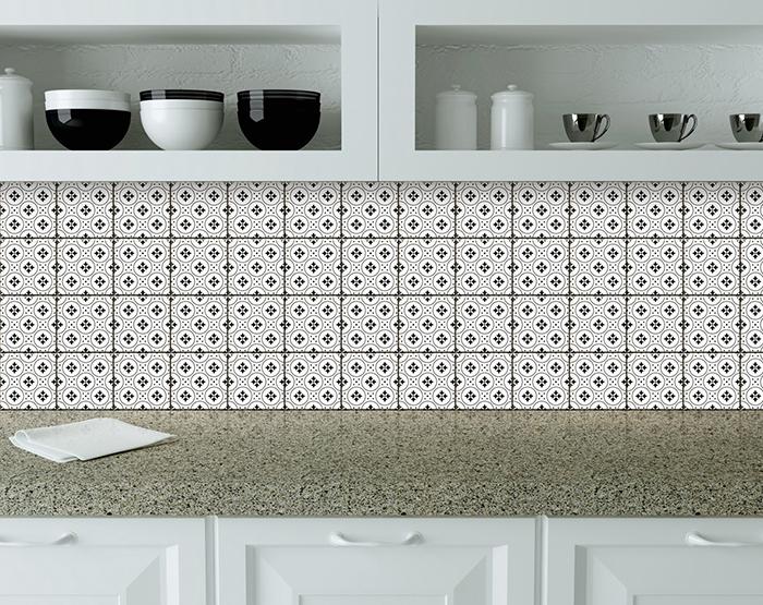 6" X 6" Black and White Rosa Peel and Stick Removable Tiles