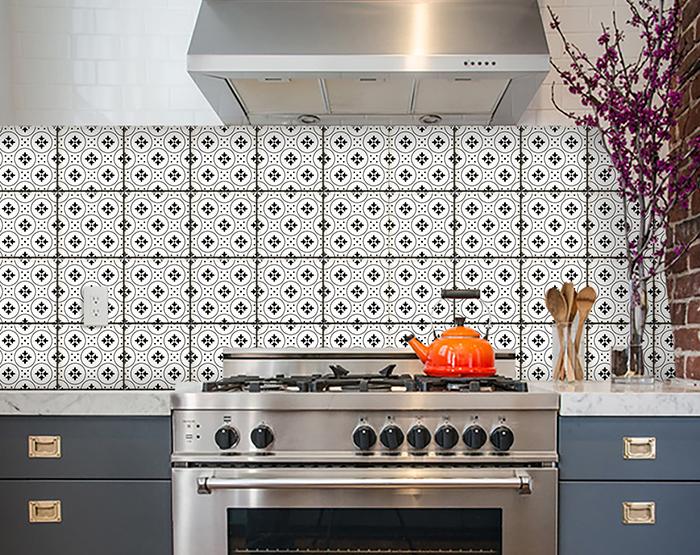 6" X 6" Black and White Rosa Peel and Stick Removable Tiles