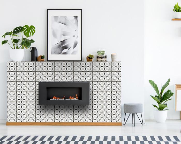 8" X 8" Black and White Rosa Peel and Stick Removable Tiles