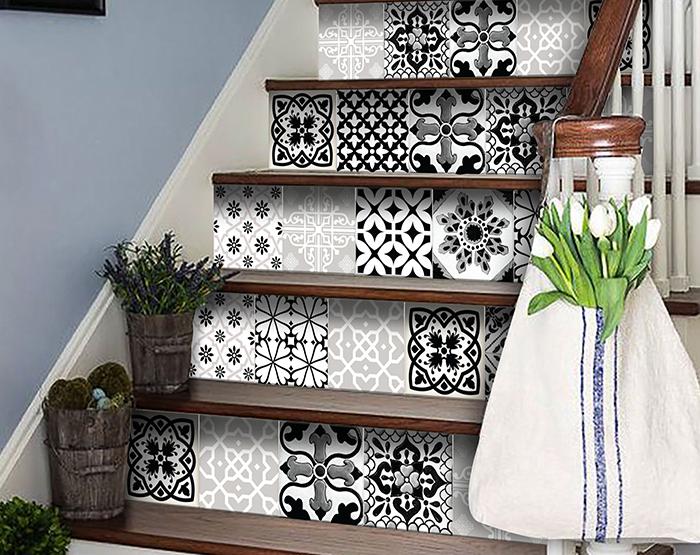 4" X 4" Black White and Gray Bella Peel and Stick Tiles