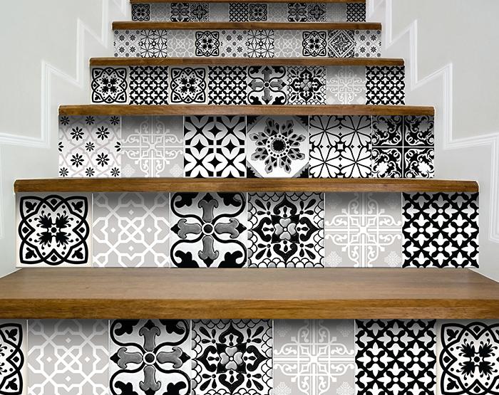 6" X 6" Black White and Gray Bella Peel and Stick Tiles