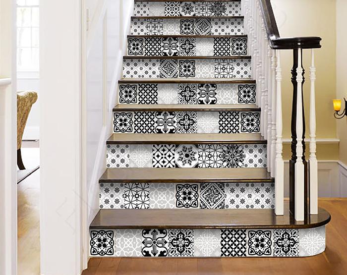 6" X 6" Black White and Gray Bella Peel and Stick Tiles