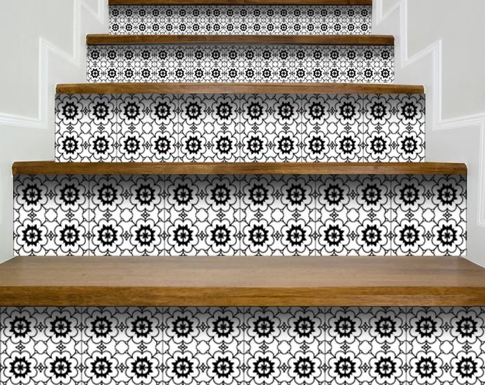 6" X 6" Black and White Gerber Peel and Stick Removable Tiles