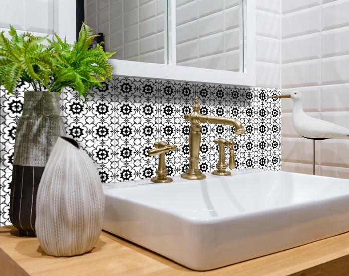 8" X 8" Black and White Gerber Peel and Stick Removable Tiles