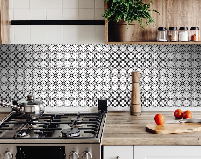 4" X 4" Black and White Quattra Peel and Stick Removable Tiles