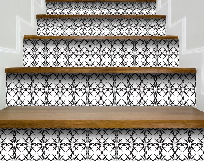 6" X 6" Black and White Quattra Peel and Stick Removable Tiles