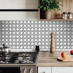 7" X 7" Black and White Quattra Peel and Stick Removable Tiles