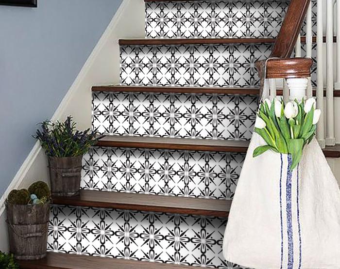 8" X 8" Black and White Quattra Peel and Stick Removable Tiles