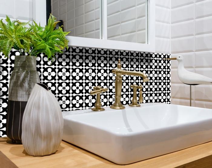 6" X 6" Black and White Medeci Peel and Stick Removable Tiles