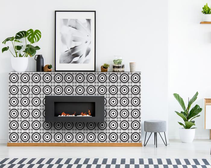 4" X 4" Black and White Posy Peel and Stick Removable Tiles