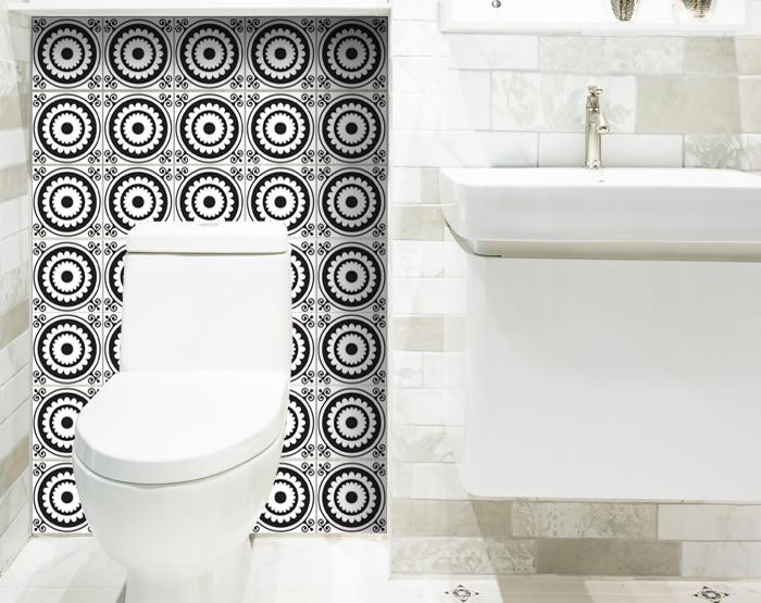 6" X 6" Black and White Posy Peel and Stick Removable Tiles