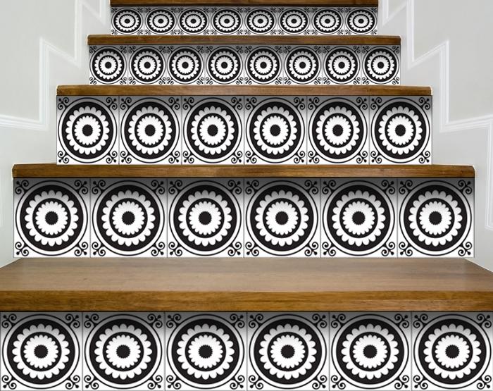 6" X 6" Black and White Posy Peel and Stick Removable Tiles