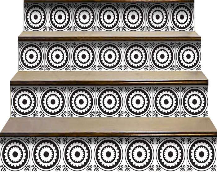 6" X 6" Black and White Posy Peel and Stick Removable Tiles