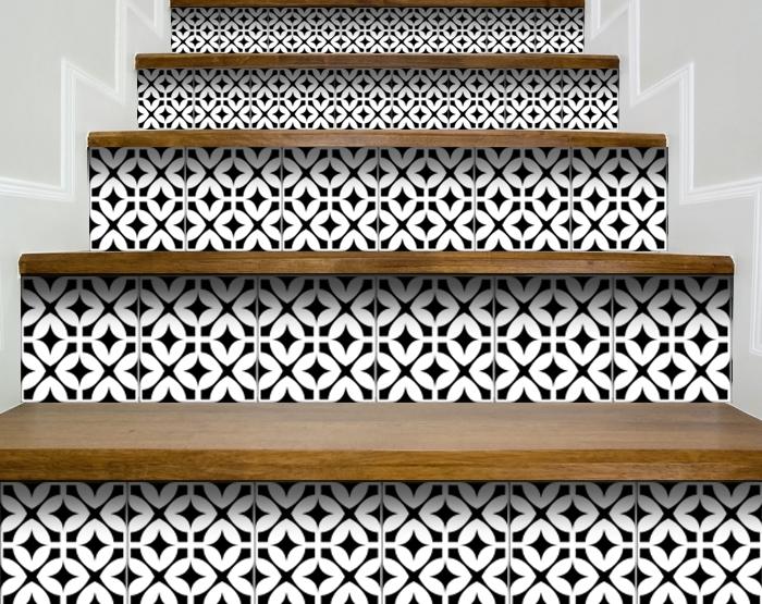 5" X 5" Black and White Pinna Peel and Stick Removable Tiles