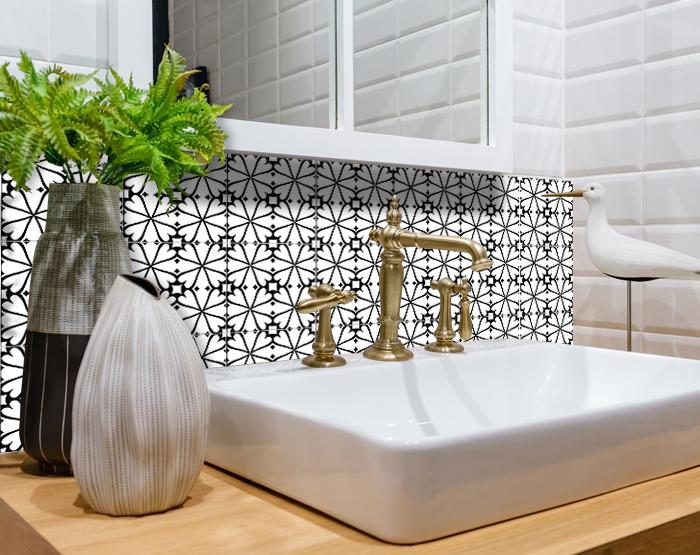 7" X 7" Black and White Clove Peel and Stick Removable Tiles