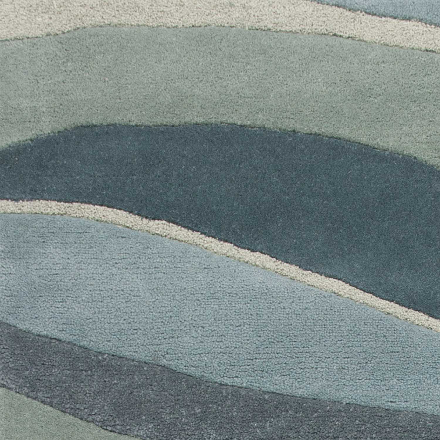 Ocean Blue Teal Hand Tufted Abstract Waves Indoor Area Rug 3'x5'