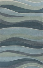 Ocean Blue Teal Hand Tufted Abstract Waves Indoor Area Rug 3'x5'