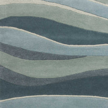 Ocean Blue Teal Hand Tufted Abstract Waves Indoor Area Rug 3'x5'