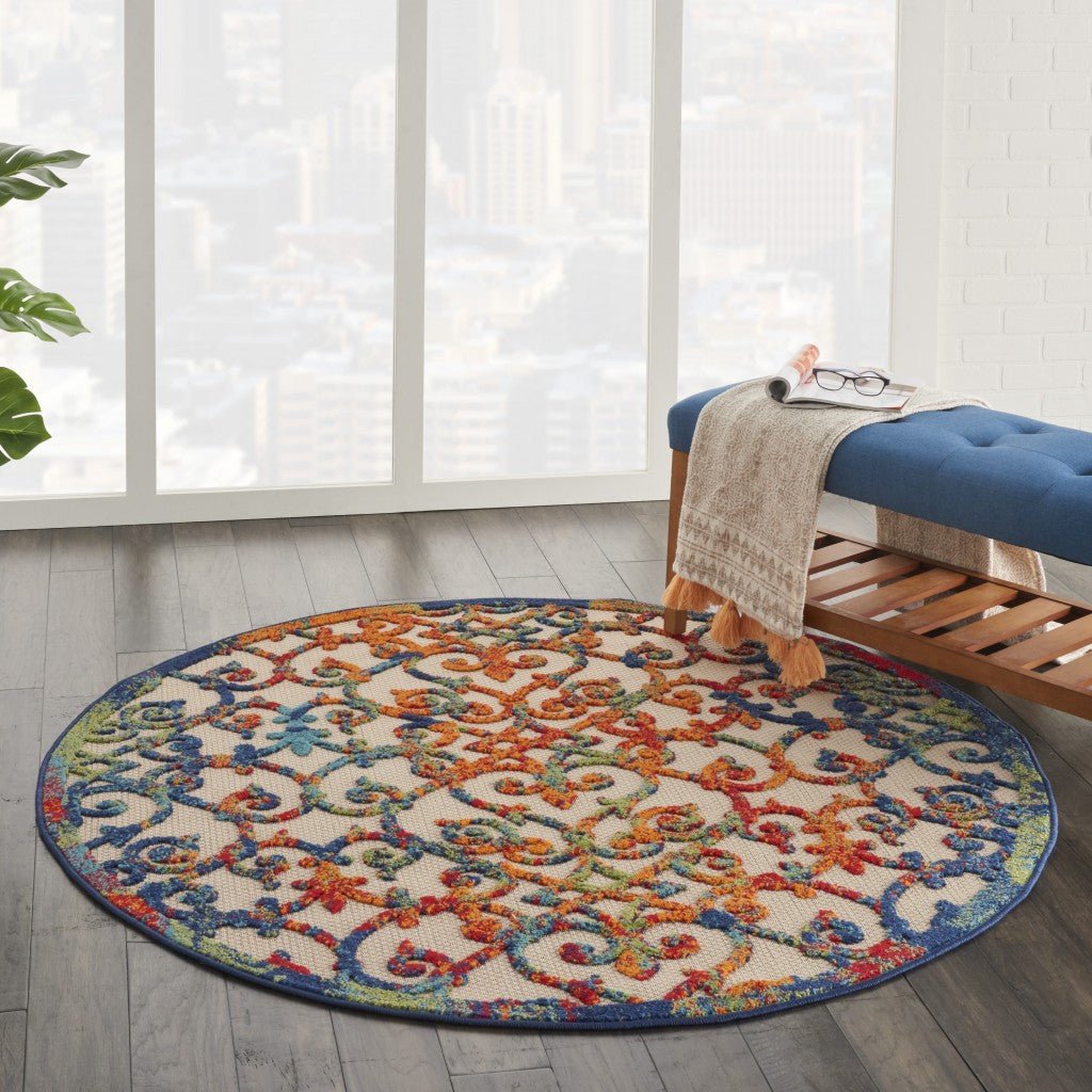 Round Rainbow Colored Indoor Outdoor Area Rug 4’
