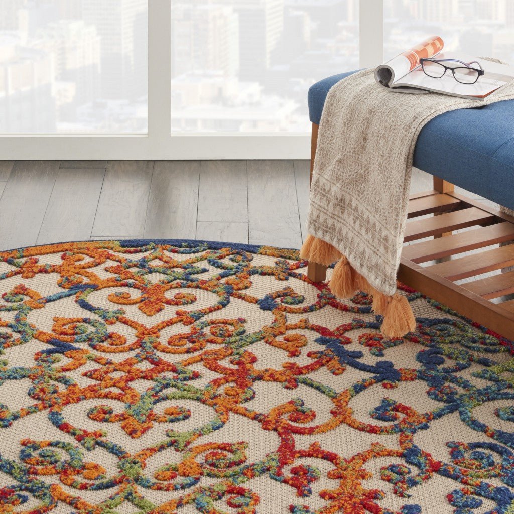 Round Rainbow Colored Indoor Outdoor Area Rug 4’