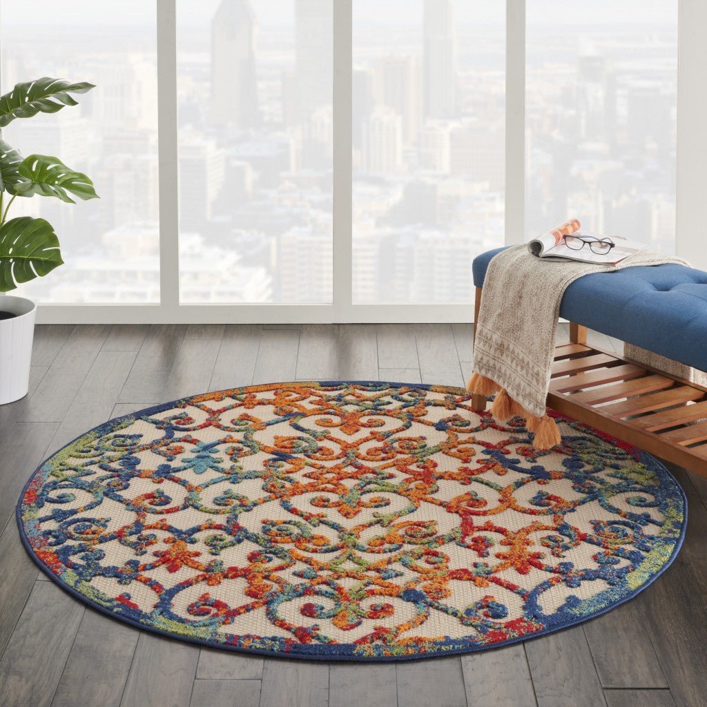 Round Rainbow Colored Indoor Outdoor Area Rug 4’