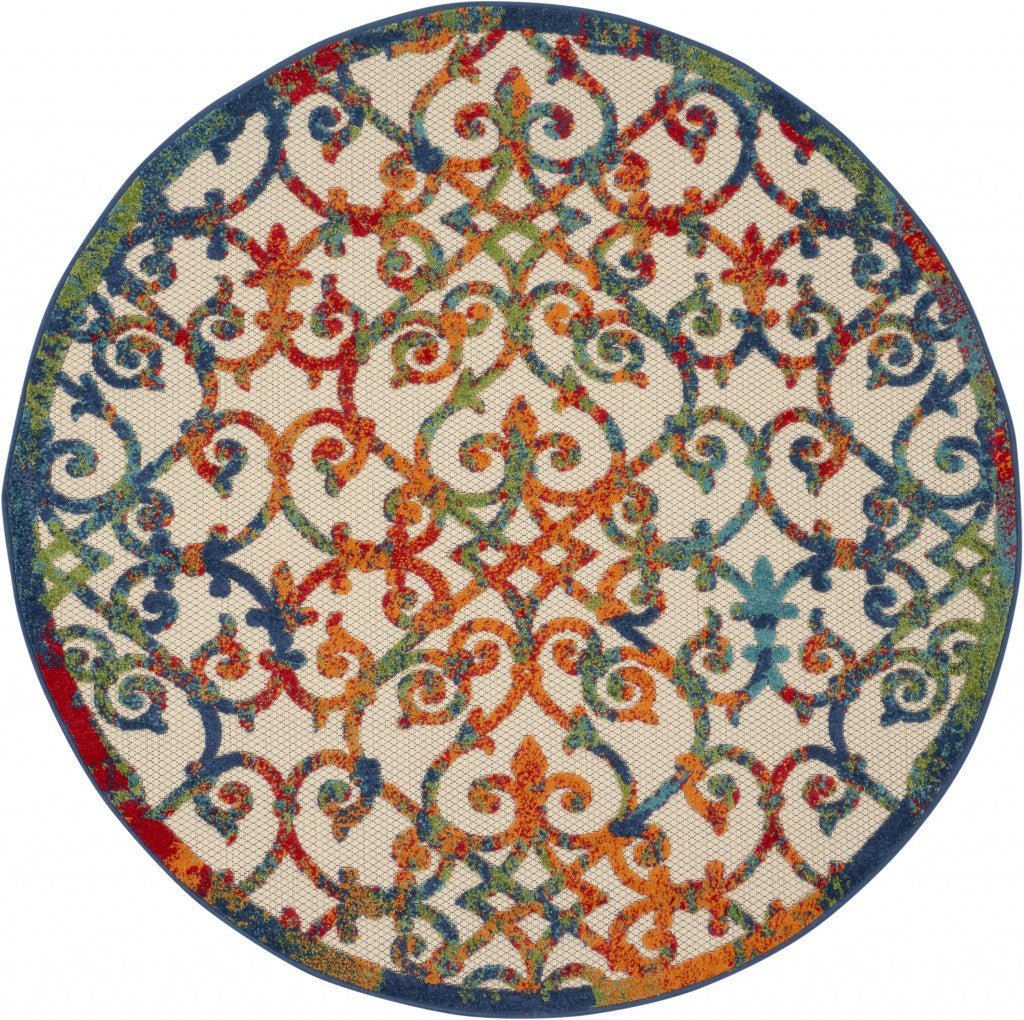 Round Rainbow Colored Indoor Outdoor Area Rug 4’