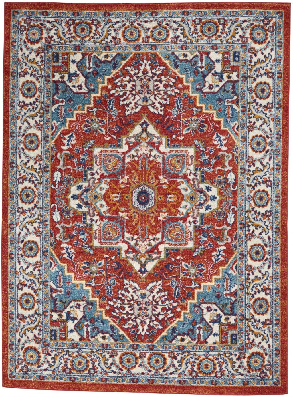 Red and Ivory Medallion Area Rug 4’ x 6’