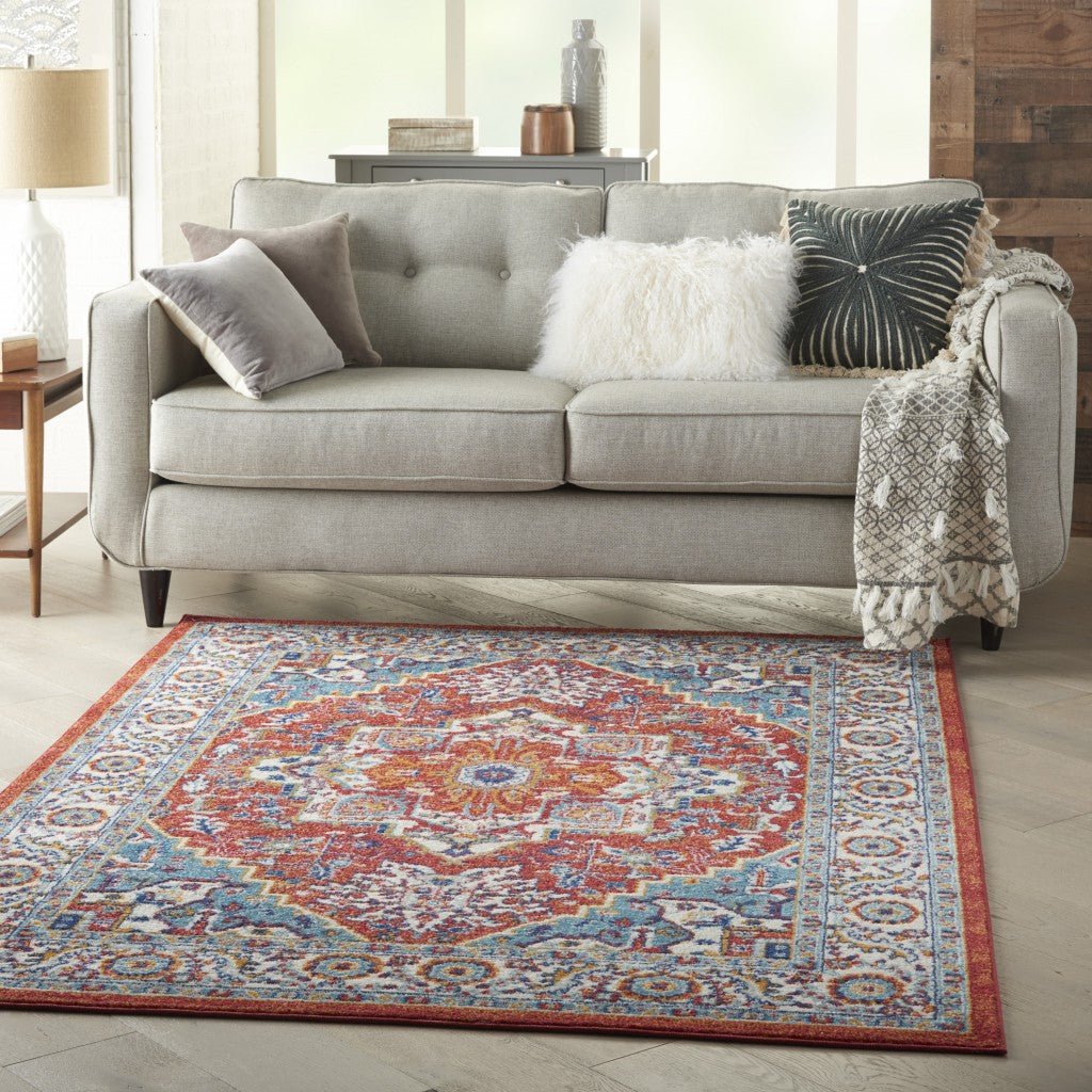 Red and Ivory Medallion Area Rug 4’ x 6’