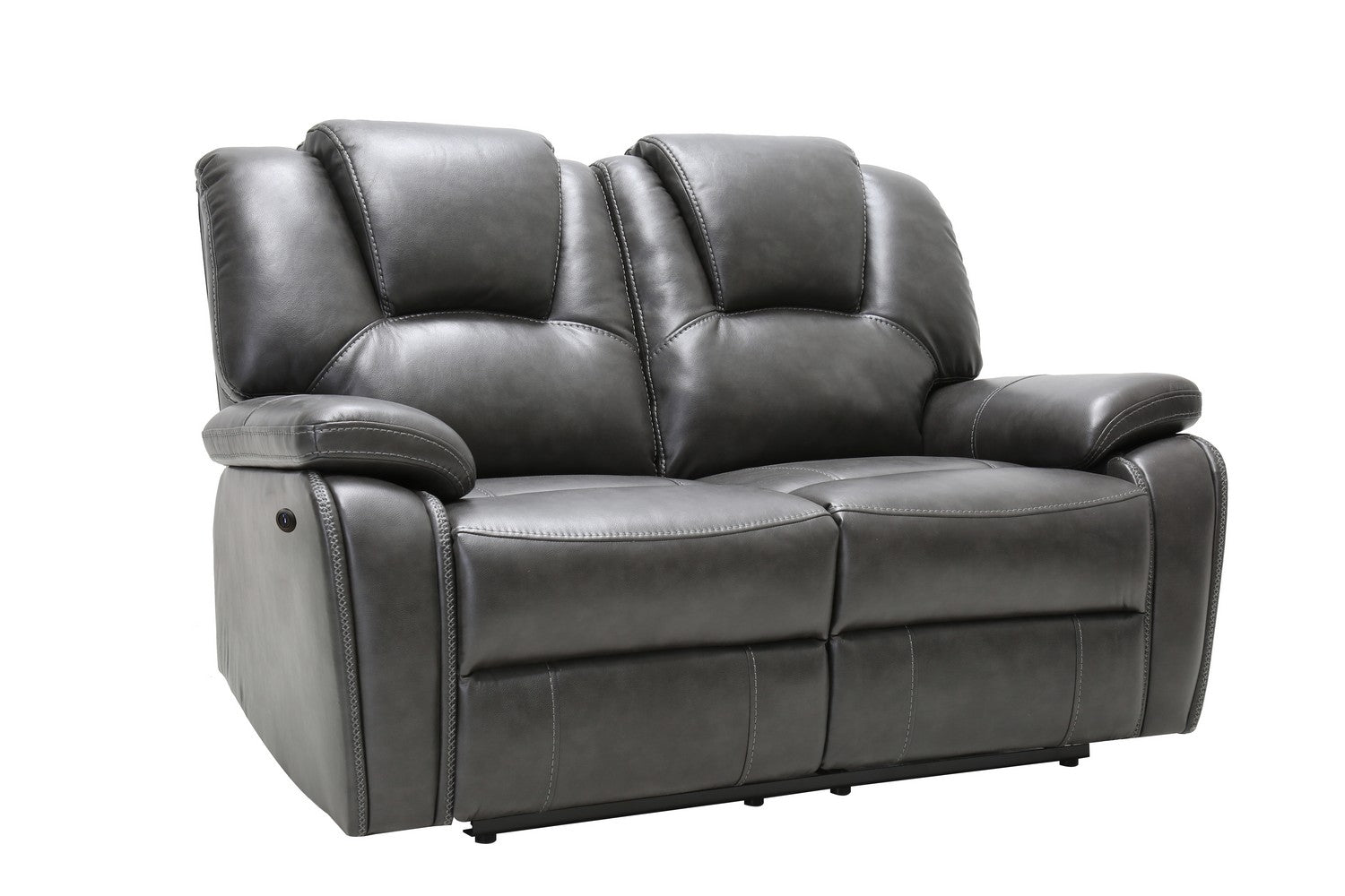 Contemporary Grey Leather Power Reclining Loveseat 40"