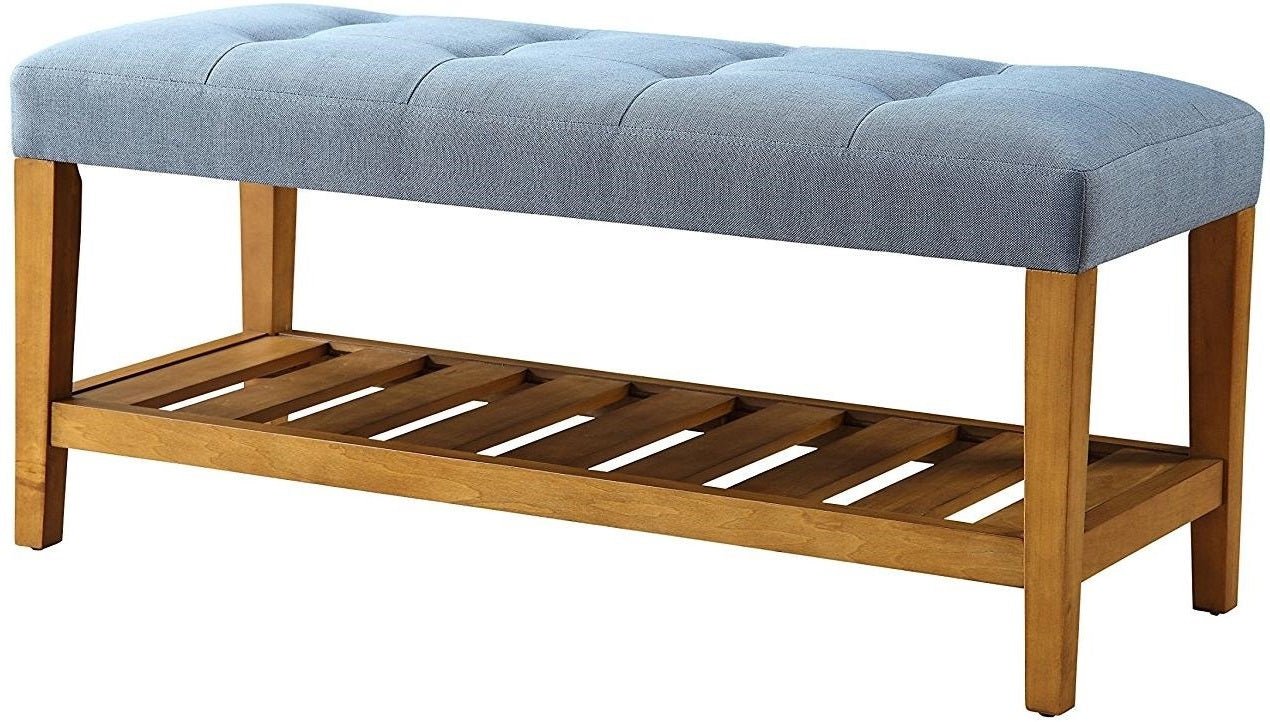 Blue And Oak Simple Bench - 40" X 16" X 18"