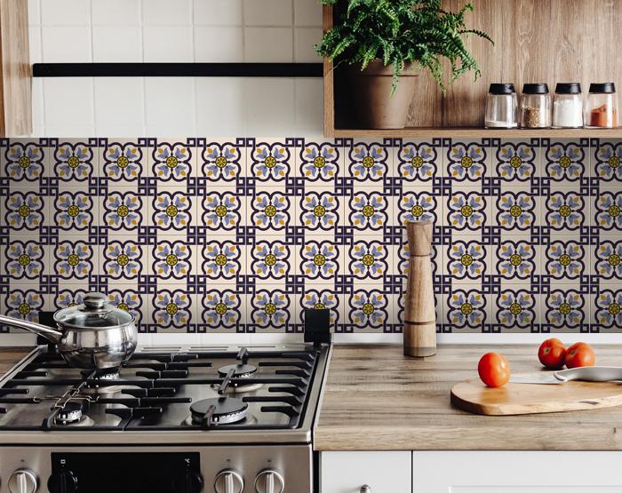 4" X 4" Azul Flora Peel and Stick Removable Tiles