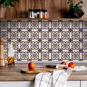 6" X 6" Azul Flora Peel and Stick Removable  Tiles