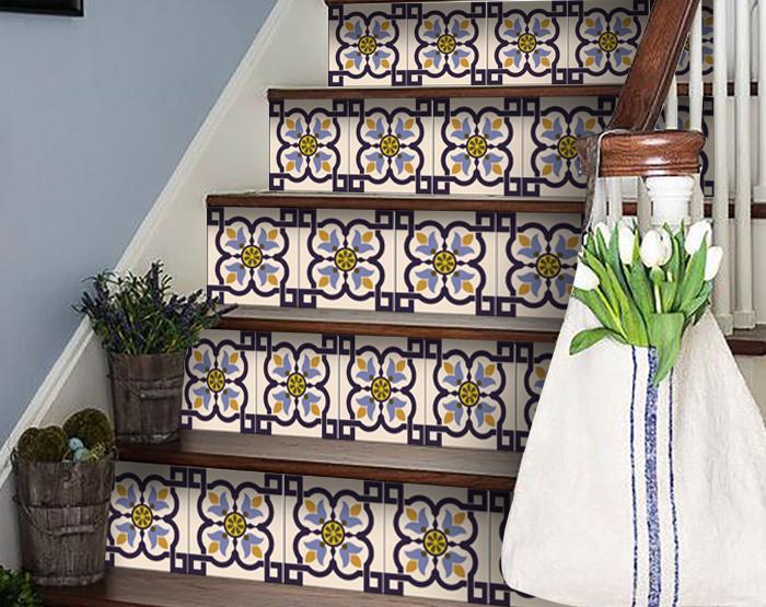 8" X 8" Azul Flora Peel and Stick Removable  Tiles