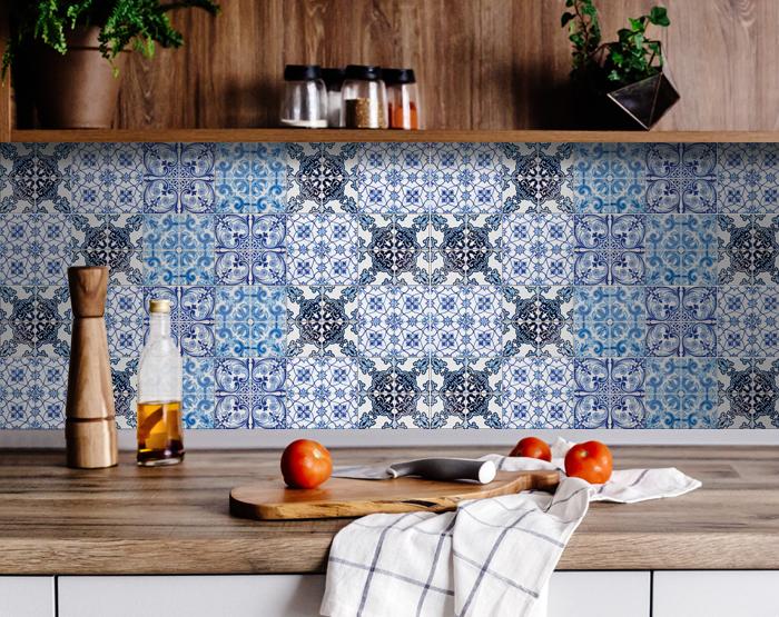 7" X 7" Mediterranean Blues Mosaic Peel and Stick Tiles