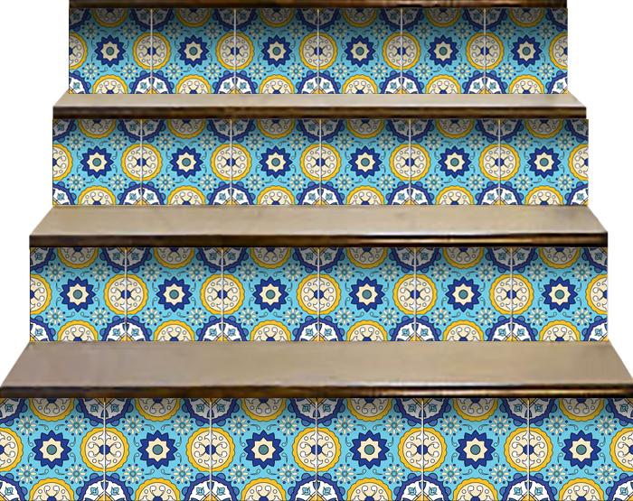 4" X 4" Aqua Floral Peel and Stick Removable Tiles